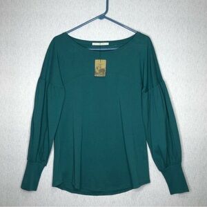 NWT Peruvian Connection Pima Cotton Poet Top Deep Teal Green Bishop Sleeve Small